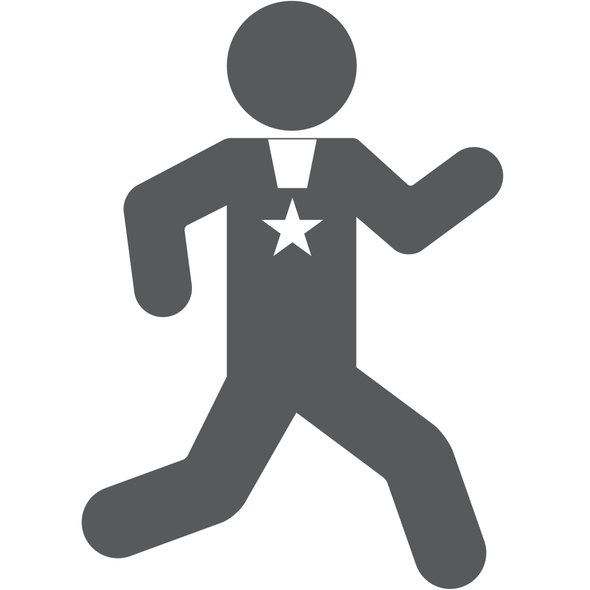 Stick figure runner with a medal around neck