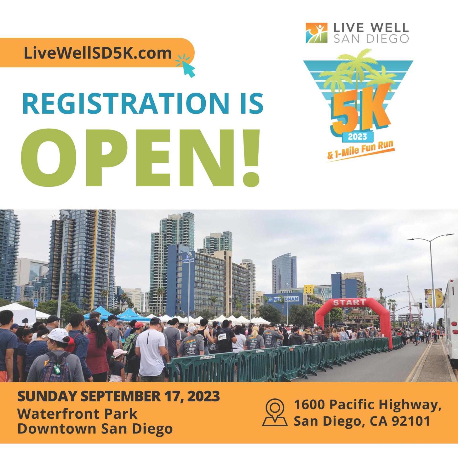 5K Registration is open - image: race starting line with hundreds of people ready to run